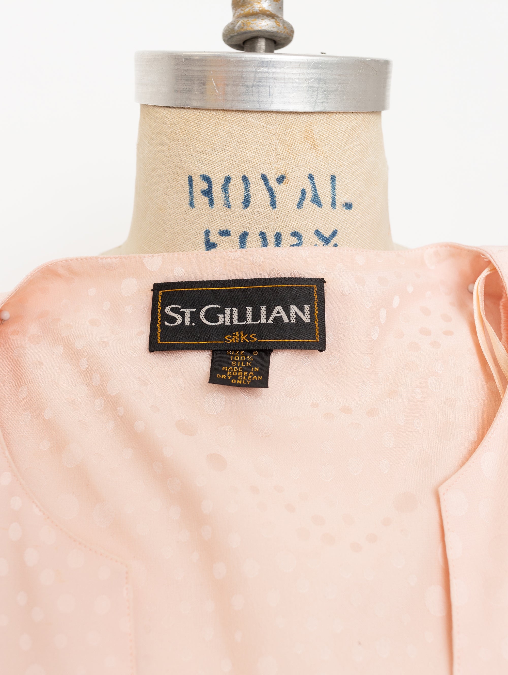80s/90s St. Gillian Silks blush pink polka dot puffy sleeve peplum set with rhinestone belt 6