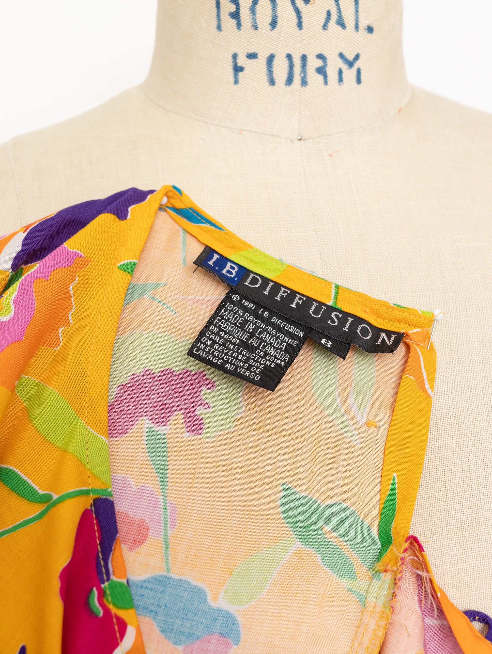 90s ib diffusion mustard multicolored abstract floral casual rayon top + shorts set
